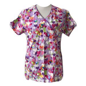 Women’s Medium Hearts Scrub Top Dickies Multicolor Short Sleeve Pockets